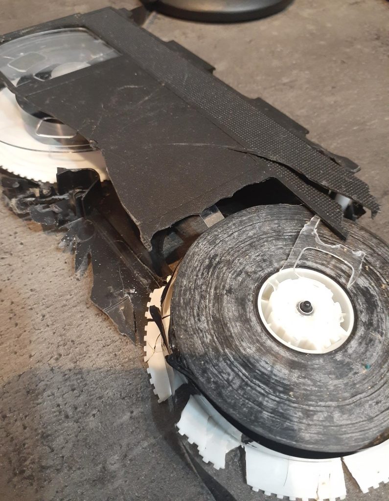 Badly damaged VHS tape