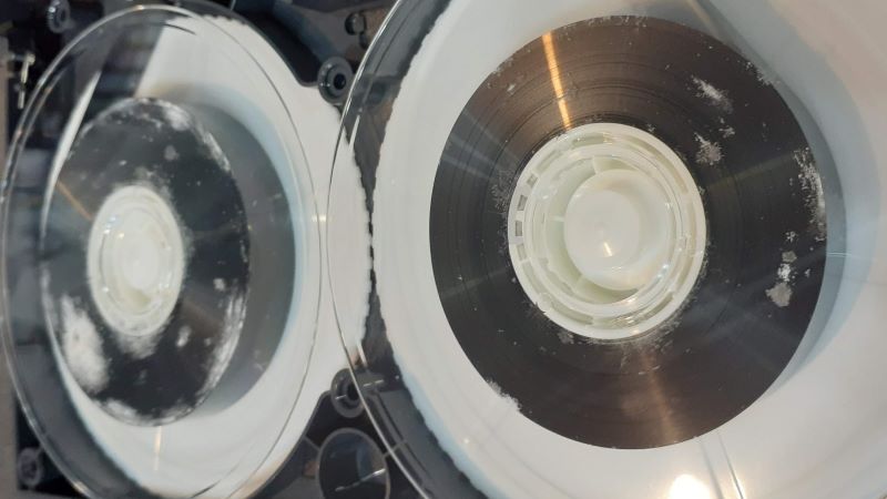 Betacam tape prior to baking and cleaning