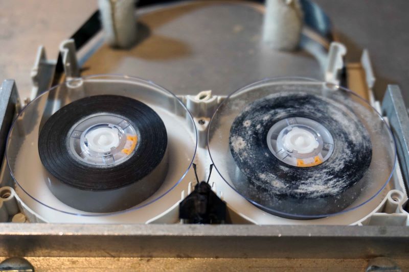 Hi8 cassette midway through cleaning